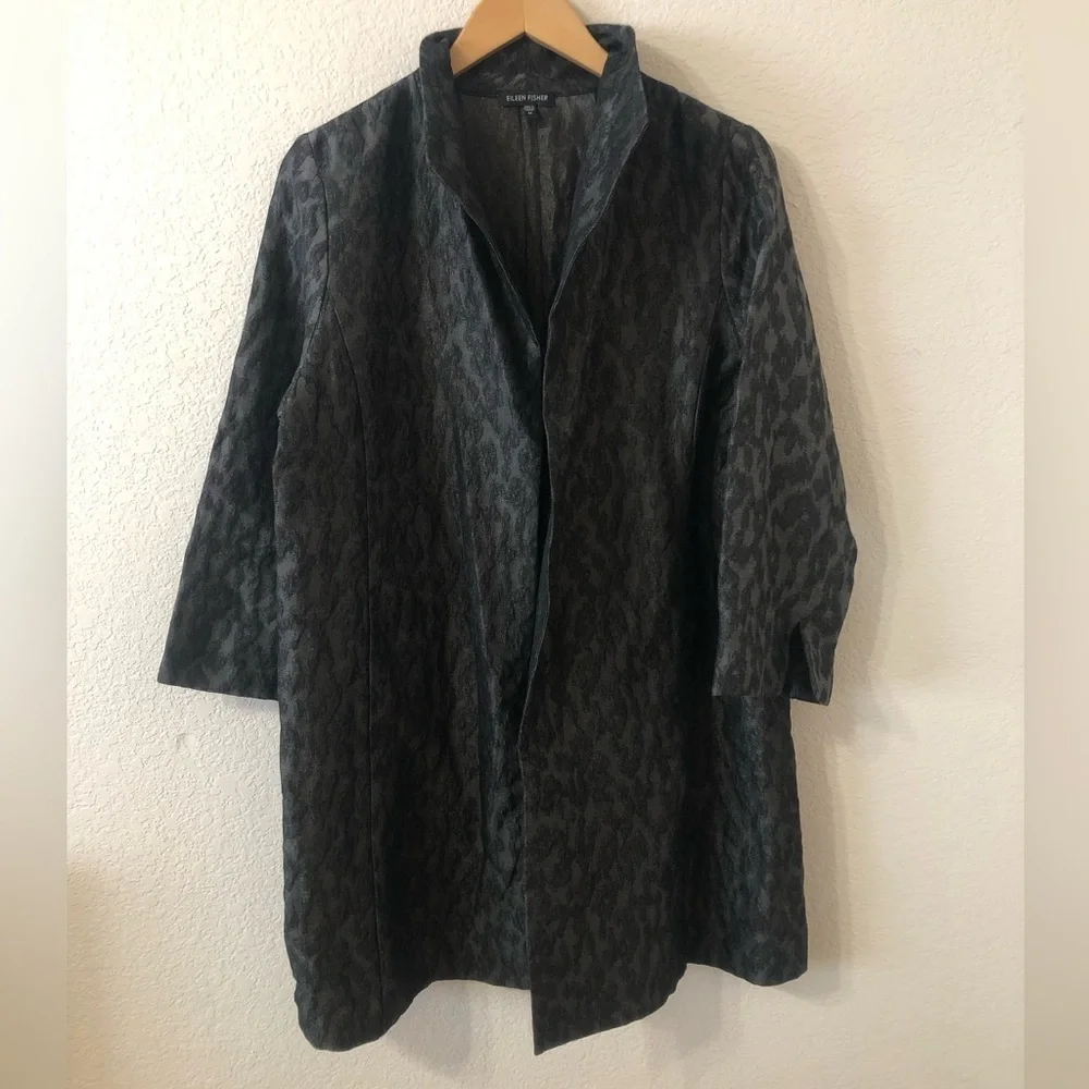 Eileen Fisher Ikat Embers Jacquard Blazer Jacket in Black Gray - Size Medium
